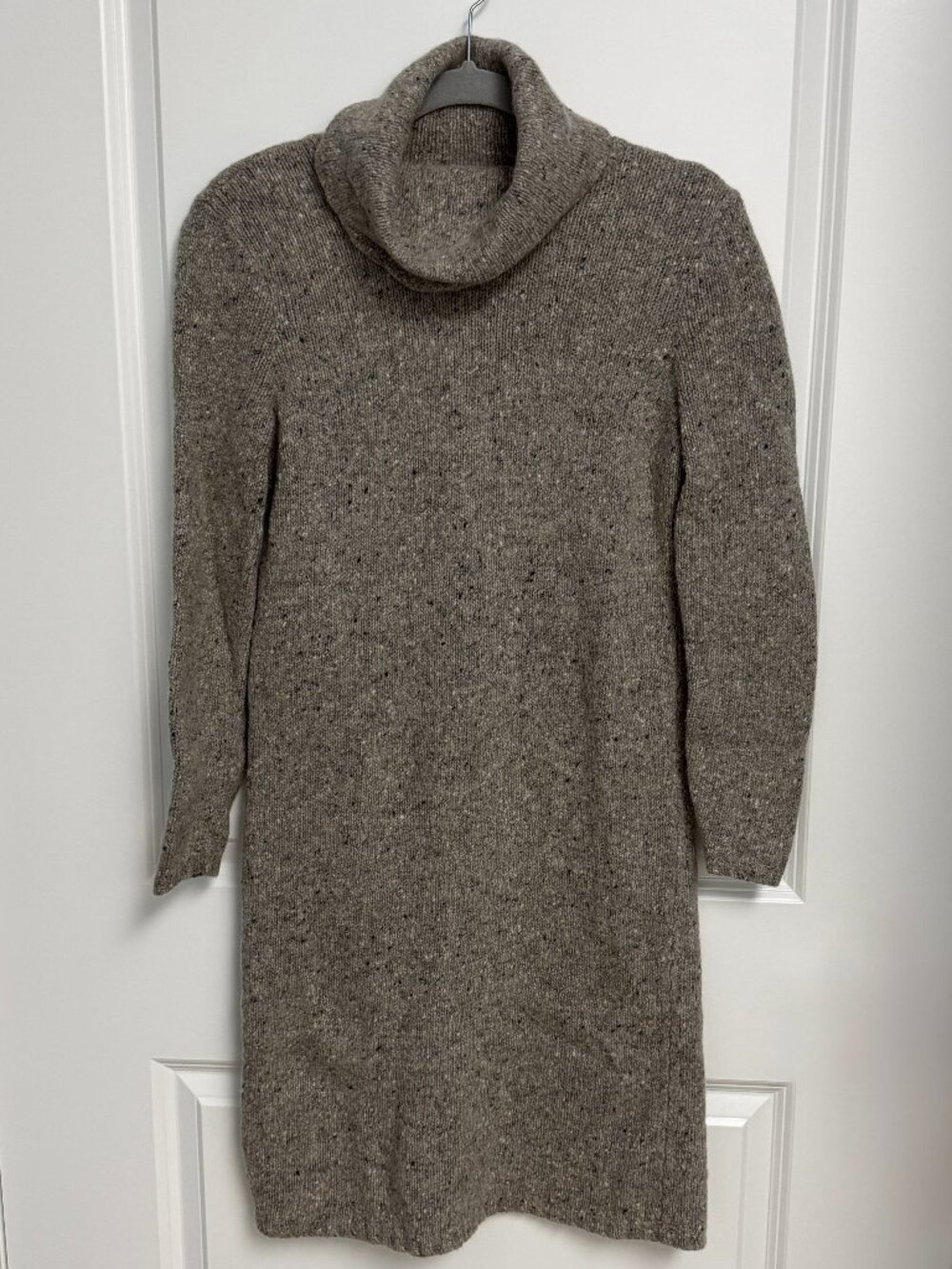 Ralph Lauren Marled Cowl Neck Sweater Dress Taupe Gray Size S